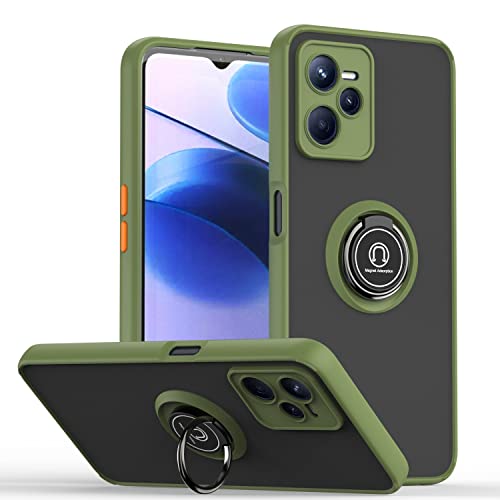 Cover per Realme C35 con Girevole Anello Traslucido Custodia con Supporto Magnetico Auto Silicone TPU e PC Doppio Strato Protettiva Bumper. Army Green