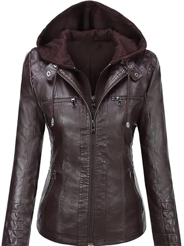 Hooded Leather Jacket Two-Piece Set Removable Leather Jacket Women Spring And Fall Pu Washed Leather Outwear3
