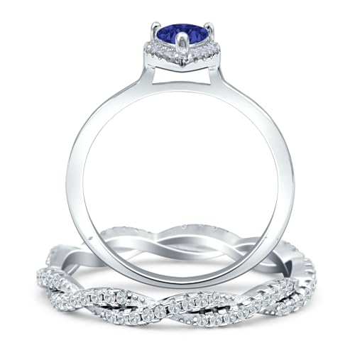 OMRANII Art Deco Two Piece Pear Teardrop Halo Vintage Style Full Eternity Twisted Band Cubic Zirconia Wedding Set Engagement Ring 925 Sterling Silver3