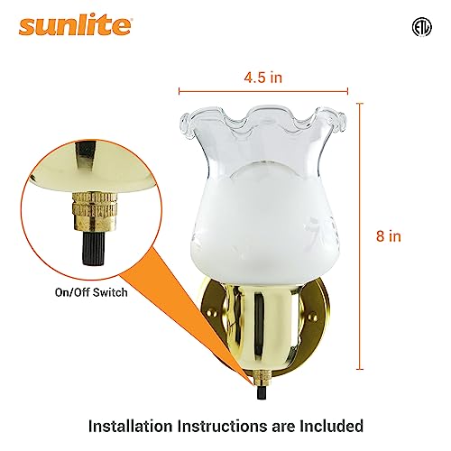 Image of Sunlite 04530 4.5-Inch Tulip Shaped Wall Mount Light Fixture, Polished Brass Finish, 60W A19 Max Bulb, Medium E26 Base, 120 Volts, Built-in Switch, ETL Listed, For Hallways, Living Room and Office Use