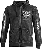 Faster Skull Men’s Heavyweight Custom Embroidered & Printed Hoodie, Zip Up Biker Gray Black