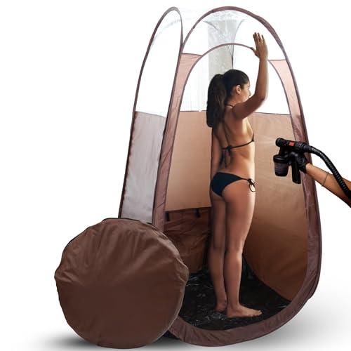 Large Spray Tan Tent – Deluxe Pop Up Tent Portable Tanning Booth with Carry Case – Clear Window for Perfect Spray Tanning – Easy Clean for Home & Salon(Brown)