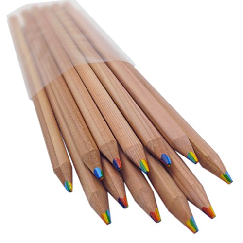 Rainbow Pencils - Triangular Shape Easy To Grip With 7 Colors In 1 Pencil - Natural Cedar - Will Not Crumble (Bundle Of 12) Writes In A Rainbow Of Brilliant Colors #TOP2