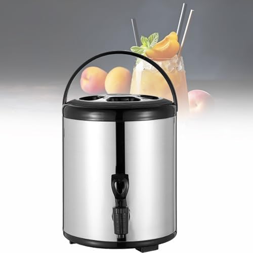 Stainless Steel Coffee Urn Hot Water Kettle Dispenser with Cover and Spigot, Insulated Bucket for Hot Water and Beverages,Red-12L