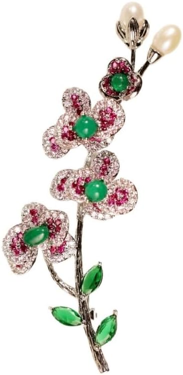 Brooch Women's Jewelry Pearl Green Agate Zircon Brooch Pin Suit Coat Personalized Chest Flower