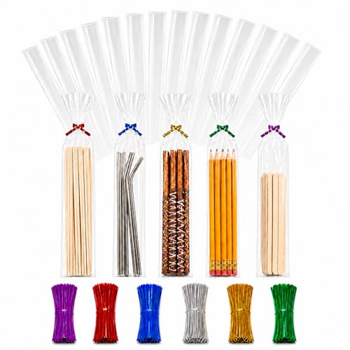 200 Clear Small Narrow Candy Cello Treat Bags 2'' x 10'' (5.1 x 25.5cm) with 4 200 Clear Small Narrow Candy Cello Treat Bags 2'' x 10'' (5.1 x 25.5cm) with 4