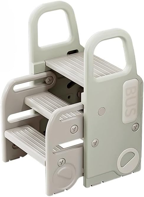 UNICOO 2-in-1 Step & Stool | Storable Step Stool for Toddlers | Foldable Adjustable 2-3 Steps for Kids with Anti-Slip & Space-Saving Design | Bathroom Sink, Potty Training, Toilet (Pastel Green)