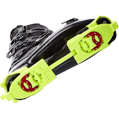 SkiSkootys Ski Boot Bottom Protector with Claws & Foldable Design - Slip-Resistant Ski Boot Traction Cleats for Walking on Ice & Snow - Adjustable Skiing Accessories - USA Made (Neon Green, Claw)
