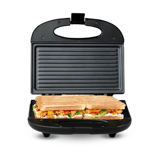 Image of INALSA Grill Toaster with SS Cover On Top Cover|Over Heat Protection|Vertical Storage|Easy Locking|Non Stick Coated Heating Plates (Presto DX),800 Watts,Black