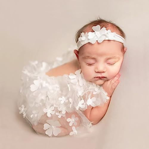 Image of Ylsteed Newborn Photography Outfits Girl Newborn Photography Props Lace Romper with Headband Newborn Infant Photo Shoot Outfits Girls Photo Props Newborn Girl Photoshoot Outfits