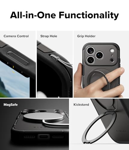 Image of Ringke Alles for iPhone 17 Pro Max Case Back Cover [Strong Magnet] [Built-in Kickstand] Shockproof Protection Bumper with Adjustable Angle Stand Compatible with Magnetic Accessories - Gun Metal