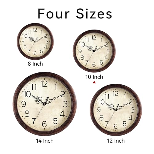 Image of KECYET Wall Clock 10 Inch Vintage Wall Clocks Battery Operated Quartz Silent Non-Ticking Retro Rustic Style Clock Decorative for Kitchen,Bathroom, Living Room, Home Office (Bronze)