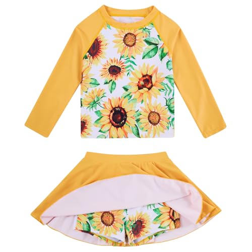 Image of Idgreatim Girls Swimsuit Rash Guard Set Long Sleeve Two Piece Bathing Suit 3-10 Years
