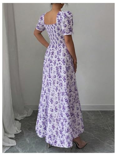 Image of Floerns Women's Floral Short Puff Sleeve Milkmaid Dress Boho A Line Long Dresses