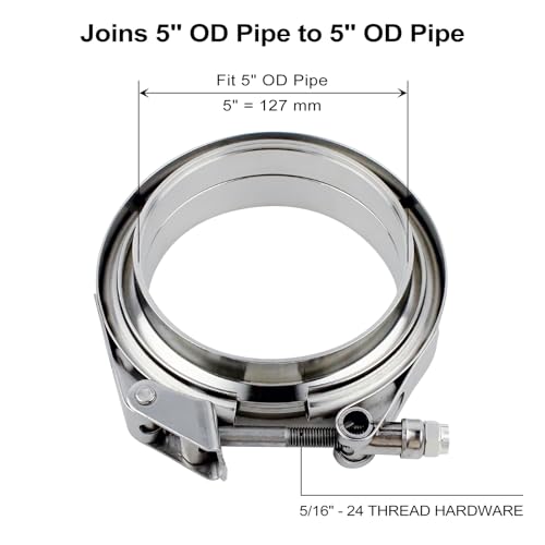 ROADFORMER 5 Inch V Band Clamp with Male Female Flanges, 304 Stainless Steel Quick Release Exhaust Clamp for 5" OD Pipe, Turbo Downpipe Muffler Intercooler Piping, 2 Pack - Image 5