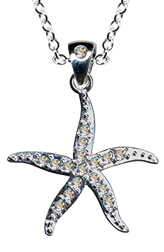 Silberkette Kette + Silberanhänger Anhänger Seestern Collier Silbercollier Echt Sterling 925 Silber Zirkonia Kristalle See Stern neu gut schön modisch Weiss klar transparent Kettenanhänger Cover