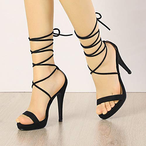 Allegra K Women's Platform Stiletto Heels Lace Up Sandals2
