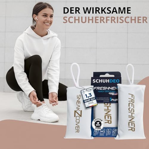 Freshner Schuhdeo gegen Fußgeruch und Schweißfüße | Geruchsentferner und hinterlässt einen frischen Duft | Für Arbeitsschuhe, Sport-Schuhe und Sneaker (Weiß - Cotton Pure)