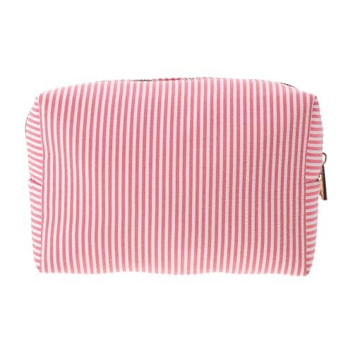 Housoutil Neceser de Maquillaje Femenino Grande Rojo, Resistente al Agua y Ligero, Tela Flexible y Diseño a Rayas para Organización Amplia en Uso Diario