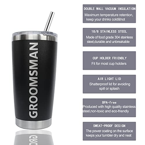 LADY&HOME Best Man Proposal Gifts Set of 7 Groom and Groomsmen Gifts Tumbler for Men 20 oz Stainless Steel Insulated Coffee Travel Mug Cup with Lid and Straw for Stag Party(B-Bold) - Image 2