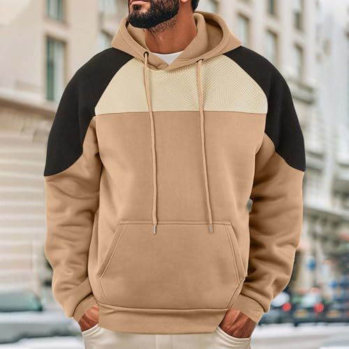 Hoodies for Men Drawstring Long Sleeve Pullover Patchwork Color Block Fleece Sweatshirt Trendy Pocket Raglan Shirts2
