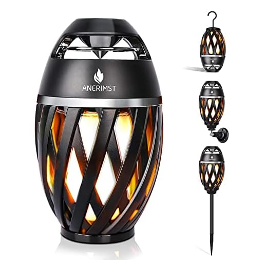 ANERIMST Outdoor Bluetooth Speaker with Pole and Hook Bundle, Flickering Flame Effect, Led Table Lanterns/Lamp, Waterproof for Garden Patio, Stereo Speakers for iPhone/iPad/Android