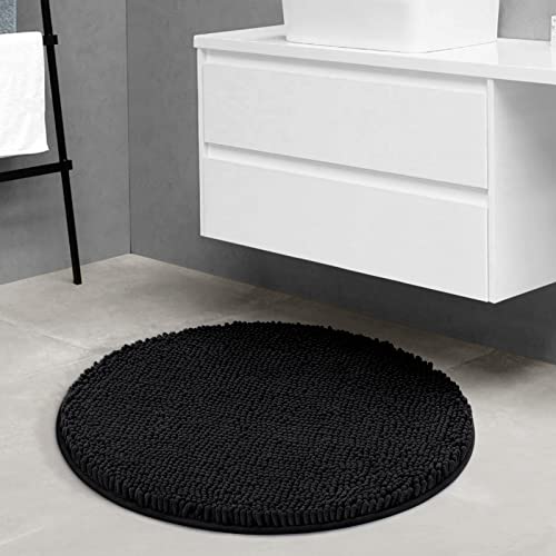 HOMEIDEAS Round Bathroom Rug, Luxury Chenille Shaggy Extra Soft and Absorbent Non Slip Machine Washable Bath Mat (Black, 2 Ft) by HOMEIDEAS - Used condition - Image 8