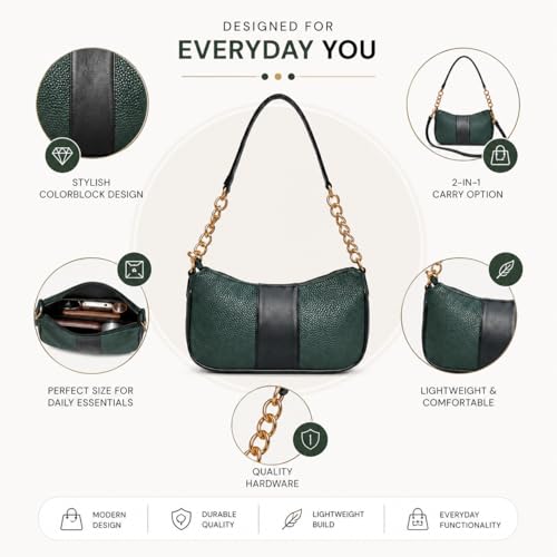 Image of Colorblocked Shoulder Bag for Women with Adjustable & Detachable Sling Strap | Stylish Crossbody & Shoulder Purse | Lightweight Daily Use Handbag for Office, Travel & Casual