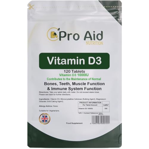Vitamin D3 1000IU Tablets | 120 Pack | by ProAid | Easy to Swallow | One A Day | Letterbox Friendly | Made in UK | Premium Tablets