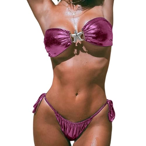 AIBEARTY Women Sexy Micro Bikini Set Shiny Metallic 2 Piece Swimsuit Push Up Underwire Swimwear Bathing Suit
