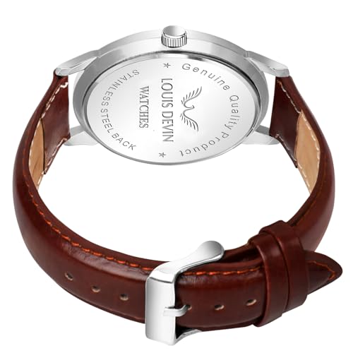 Image of LOUIS DEVIN Black /Blue /Brown /Green Leather Strap Analog Wrist Watch for Men (Black /Blue /Brown /Green /White Dial) | LD-GR079