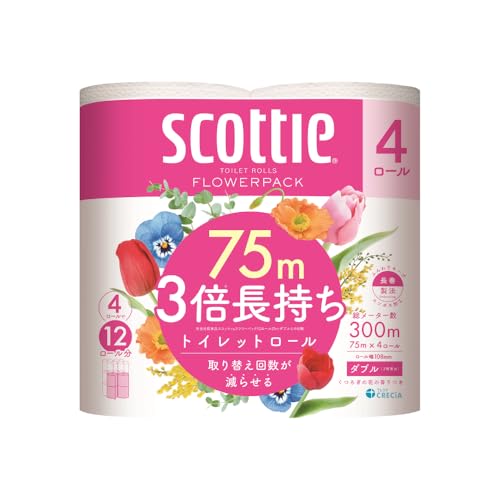 [スコッティ]フラワーパック 3倍長持ち 4ロール(ダブル)x 1パック 合計4ロール 香りつき 日用品 生活必需品 消耗品 紙 まとめ買い ストック 備蓄 トイレットペーパー 長持ち