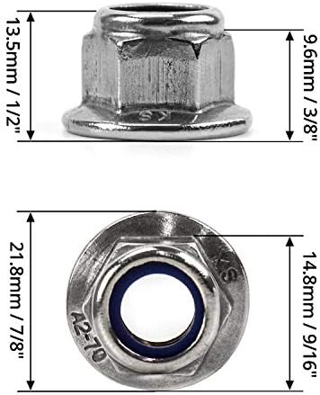 QWORK M10 Lock Nut with Nylon Insert, Locknut Hex for Bolt, Stainless Steel Serrated Flange Nuts Self Locking Nuts, 10 Pack