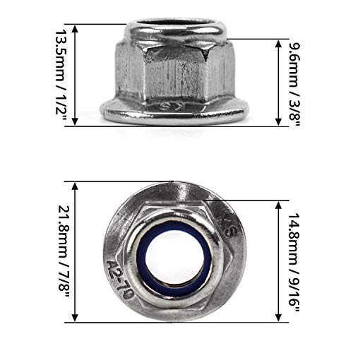 QWORK 10 Stück M10 Flanschmuttern Selbstsichernde Muttern, Stoppmutter Sechskantmuttern aus Edelstahl 304
