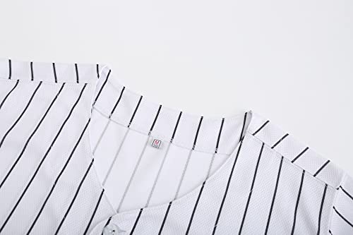 Oldtimetown Women's Button Down Baseball Coat, Blank Softball Team Uniform, Hip Hop Hipster Short Sleeve Active Shirt Coat, White/Stripe, Large #TOP2