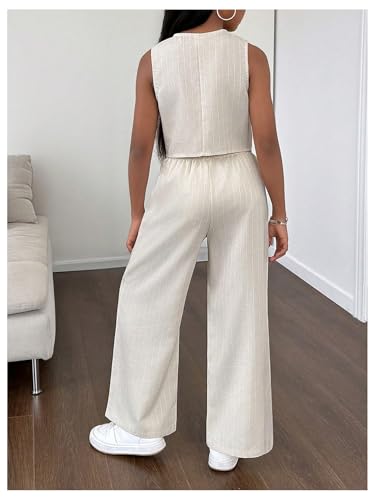 Image of Floerns Girl's 2 Piece Outfit Sleeveless V Neck Blazer Vest and Wide Leg Pants Set