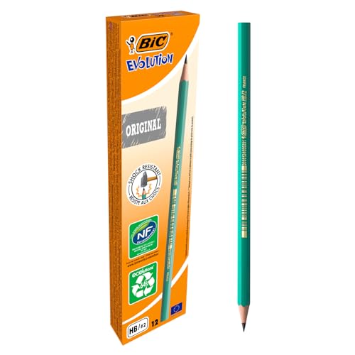 BIC Evolution Original HB, lápices con mina irrompible, agarre firme, color gris, paquete de 12 unidades