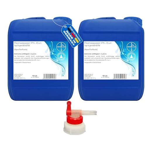 HERRLAN® Destilliertes Wasser – 2 x 10 Liter AQUA PURIFICATA inkl. 1 x AGH Ph. Eur. - Hochreines Laborwasser in Pharmaqualität - Made in Germany
