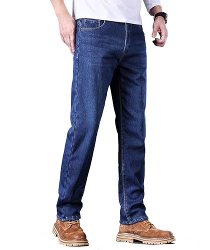 Mens Fleece Lined Jeans Straight Leg Stretch Winter Warm Denim Pants4