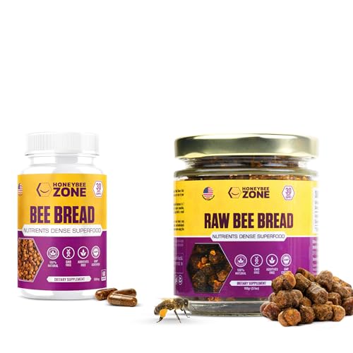 Bee Bread Capsules & Raw Bee Bread Superfood for Energy Boost, Immune Support | Non-GMO, Gluten-Free, 60 Veggie Caps + 3.5 oz Fermented Bee Pollen