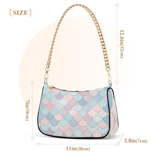 Watercolor Mermaid Scales Pink Ladies Shoulder Bag Floral for Women Hobo Purse Bags Moon Tote Handbag Zipper Closure3