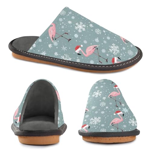 Slippers for Women Flamingos Santa Hats Pattern Soft Winter Warm Shoes Indoor Outdoor Non-Slip House Travel Slippers4