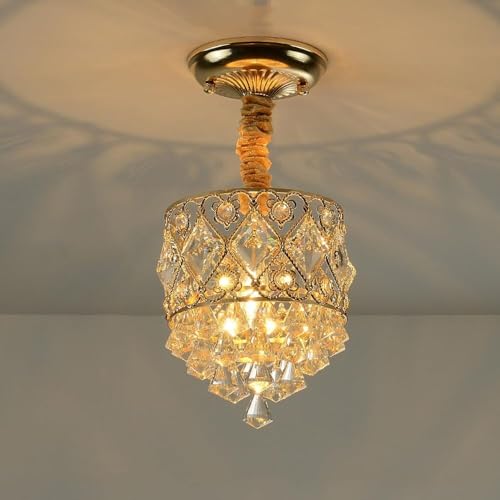Chandelier cristal LED moderne or petit plafonnier couloir