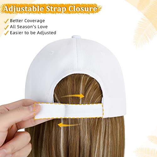 Lansigreen Baseball Cap With Hair Extensions Hat Wig Adjustable Hat Attached Short Straight 14" Synthetic Hairpiece For Women Ginger Brown Mix Bleach Blonde #TOP3