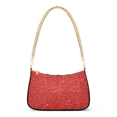 Bright Red Texture Chain Shoulder Bag, Women's Tote Clutch Handbag