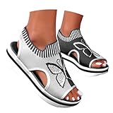 Sandalias ortopédicas para caminar para mujer con soporte de arco, sandalias deportivas de punto transpirable, zapatos de verano, lavables con correa trasera, sandalias planas ortopédicas, Black, 38.5