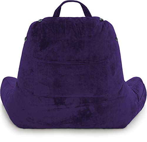 Husband Pillow Medium Purple, Backrest for Kids, Teens, Petite Adults - Reading Pillows with Arms, Adjustable Loft, Plush Memory Foam, Bed Rest Chair for Sitting Up, Detach Neck Roll, Removable Cover