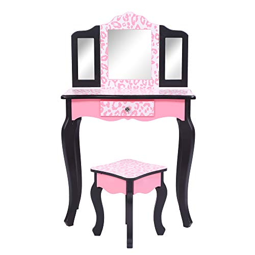 Homgrace Kids Vanity Makeup Set, Beauty Children's Vanity And Chair Set For Boys And Girls With Drawer And Tri-Mirrors #TOP1