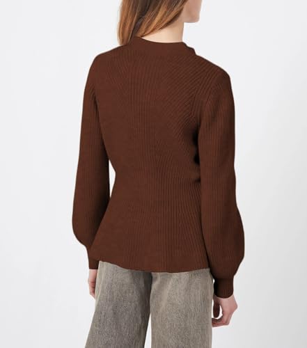 Image of BAIGRAM Women Button Up V Neck Peplum Cardigan Sweaters Puff Sleeve Ribbed Knit Cardigans Business Casual Work Outfits