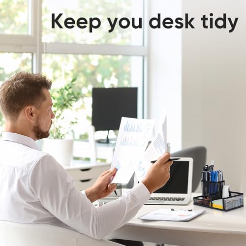 deli Schreibtisch Organizer aus Drahtmetall, Multifunktionale Organisation mit Stifthalter und Aufbewahrungskörben, für Zuhause und Büro, 3 Fächer, Schwarz